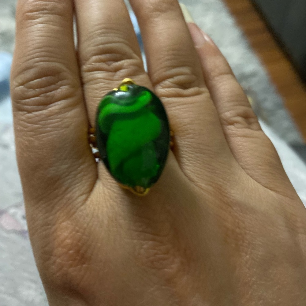 Green Glass Statement Ring - Women Jewelry